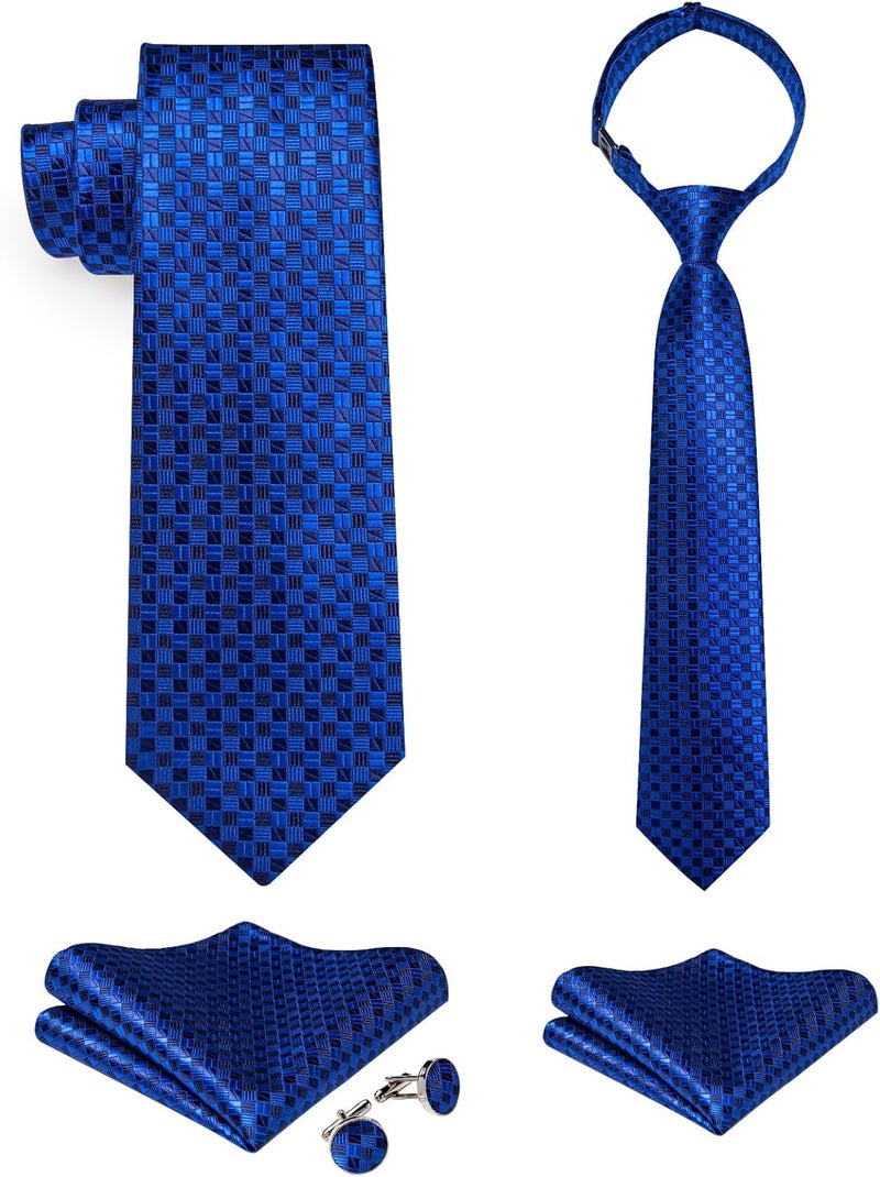 DiBanGu 2PCS Set for Father and Son Tie Silk Mens and Boys Adjustable Necktie & Pocket Square Cufflinks Kids Pre-tied Necktie - Image 1